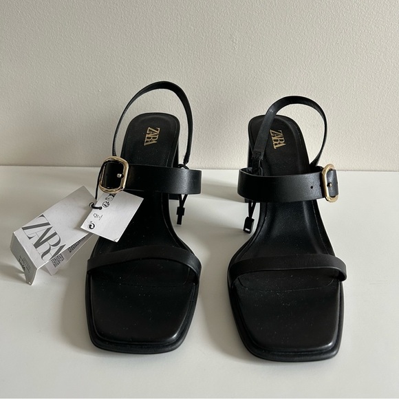ZARA Black Block Heel Sandals Size 40 NEW - Picture 5 of 8